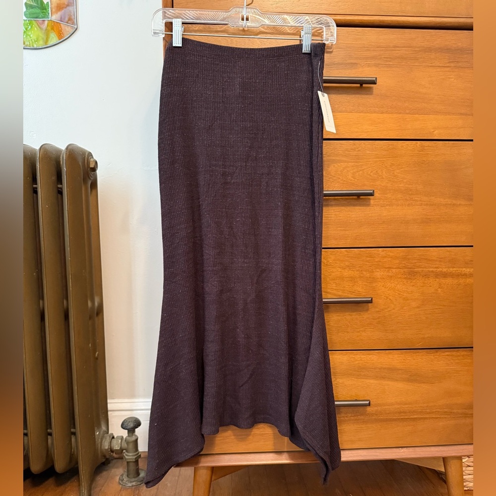 NWT Anthropologie Ribbed Brown Knit Handkerchief Hem Women's Skirt sz S